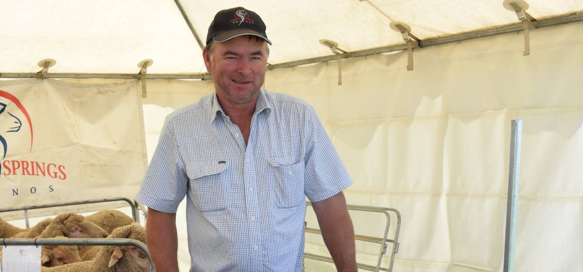 Forest Springs Merino Stud will be showing off 20 rams at this year's Marnoo Field Day. The stud's principal Bruce Dean is pictured here at a field day earlier this year.