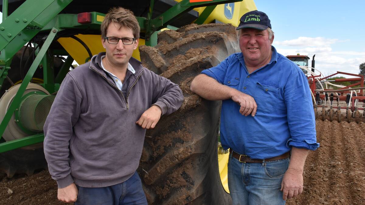 SOWING BEGINS: Will and Chris Hewitt have just begun sowing canola on their Warracknabeal property. 