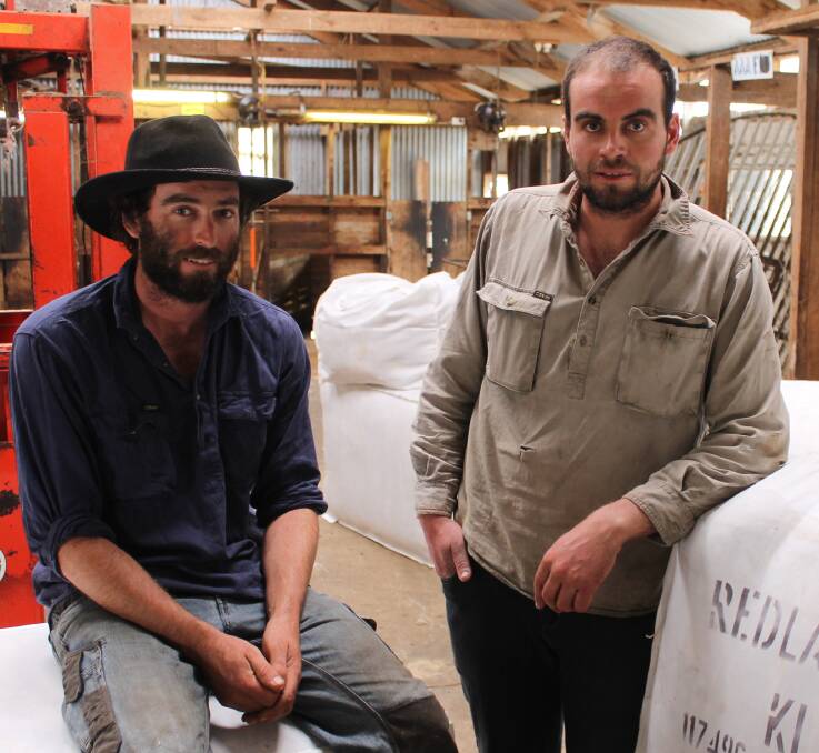 CONFIDENT: Colin and Keith Balto in their shearing shed at the Macgillivray property, home to 15,000 Merinos. They are hoping prices will stay high but are unsure about how long it will last. 