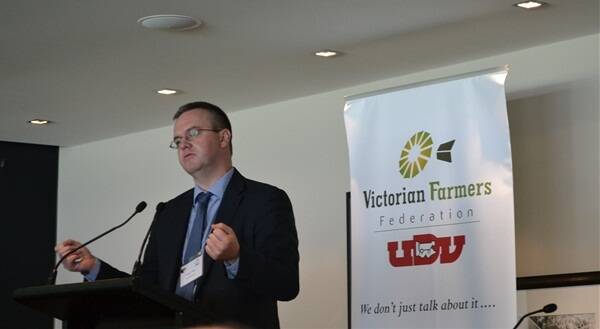 Murray Goulburn's Robert Poole explains to the United Dairy Farmers of Victoria conference how the cooperative undertook its milk pricing review, which will be revealed to suppliers next week.