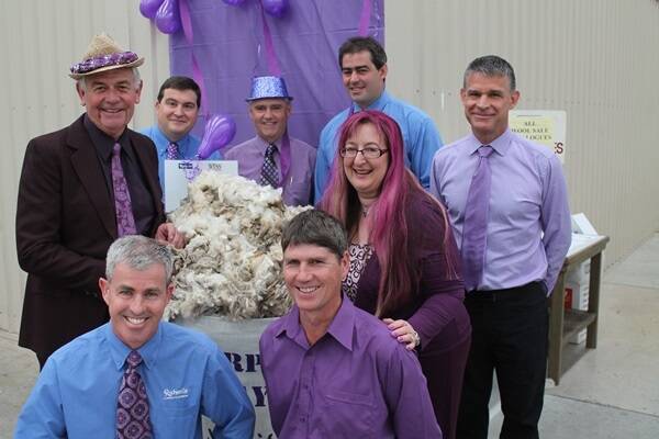 Pictured with the bale were (at back) Damien Meagher, WISS, Michael de Kleuver, Rodwells, Rob Ellis, WISS, Jarrod Demarco and Russell Frew, Rodwells, with (at front) Michael Baker and Luke Marple, Rodwells, and Jill Morsch, WISS. 