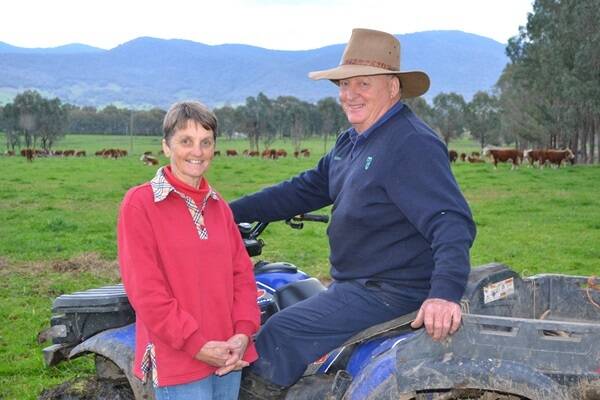 Barry and Faye Hicks run a 200 head Hereford breeding program at Kergunyah in the state's north east. 