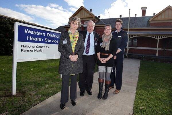 Sue Brumby Director of National Centre Farmer Health with Western District Health Service chief executive Jim Fletcher, centre lecturer and researcher Jacquie Cotton and Agrisafe clinician Mark Atcheson. Photo: DAMIAN WHITE