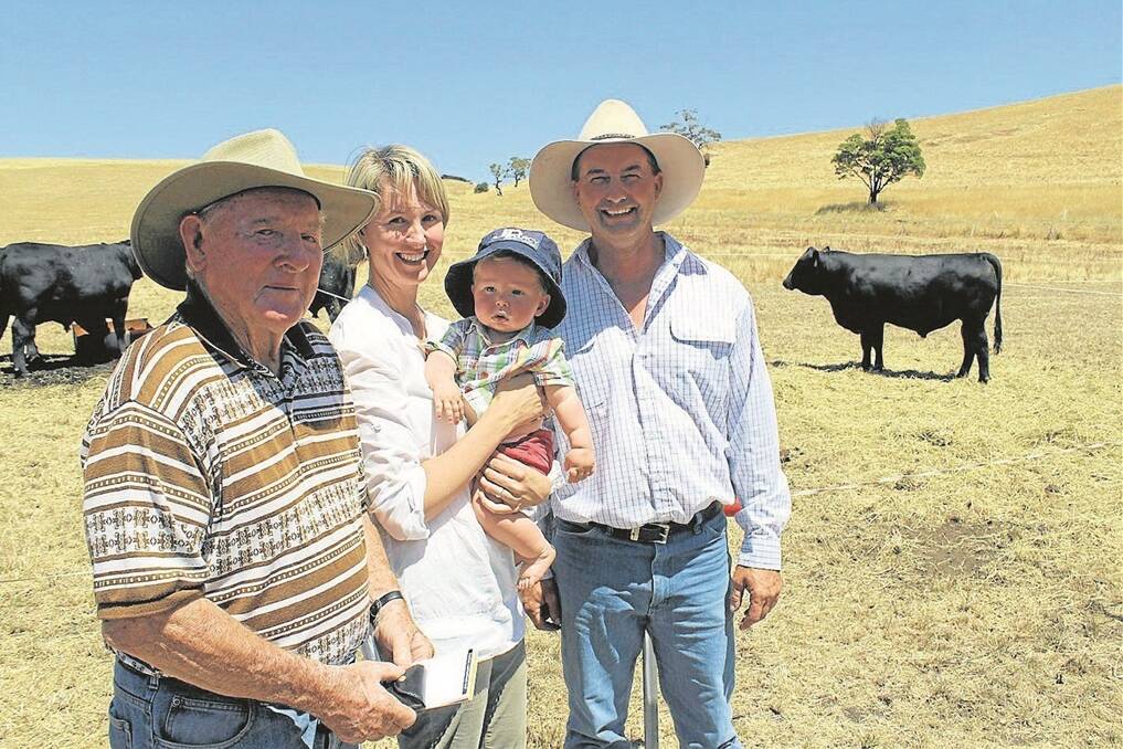 Shannon Matheson, Casterton, with Charlie and Olivia Darcy. The Darcys purchased two Angus bulls to $3000. They are pictured with PJ Cattle Co Angus’s Phil McLauchlan.