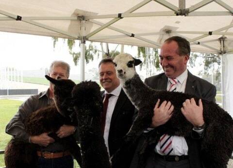 Agriculture Minister Barnaby Joyce and Shadow Minister Joel Fitzgibbon launch Australian Alpaca Week in Canberra.