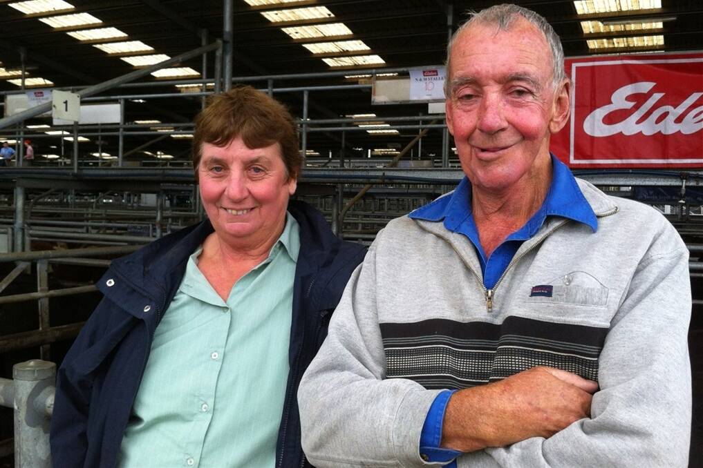 Siblings Rita McMahon and Jim Treasure, both of Dargo, were at today's store cattle sale at Bairnsdale, where Mr Treasure sold Hereford and Welshpool black steers and heifers.