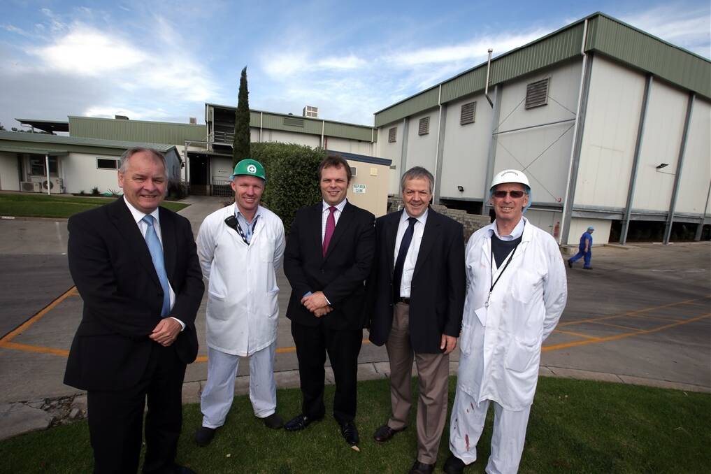 A State Parliament committee into exports met with members from Midfields. L-R Ian Trezise member for Geelong, Dean McKenna Midfield Group General Manager, David O'Brien member for western victoria, Member for Rodney Paul Weller and Noel Kelson Quality Assurance Manager at Midfield. Picture: DAMIAN WHITE