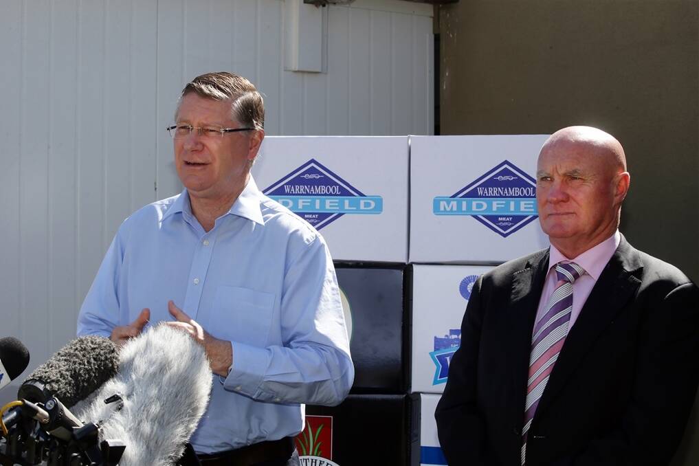 Premier Denis Napthine at the funding announcement for Midfield Group with Managing Director Colin McKenna. Picture: DAMIAN WHITE