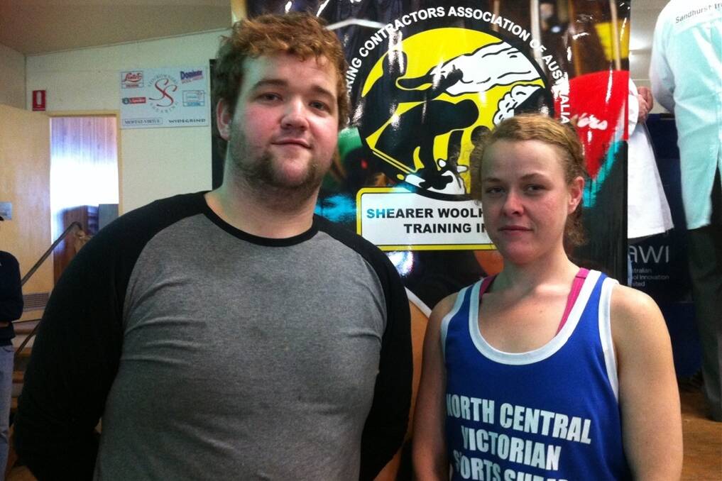 Adam Bryant and Leearna Cook placed first and second in the Learner Shearer competition at Bendigo on Saturday.