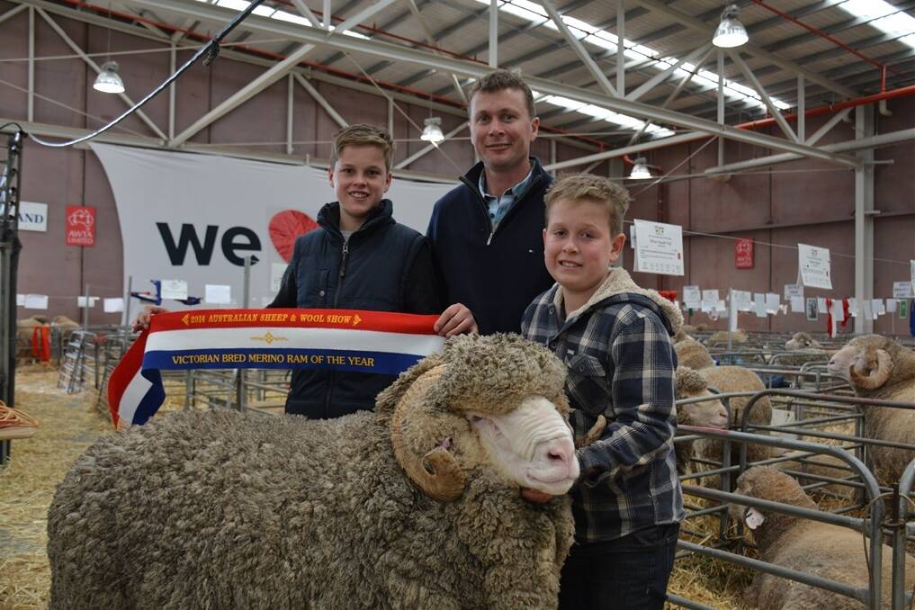 Glenpaen's Victorian Ram of the Year with Will, Rod and Harry Miller, Brimpaen.