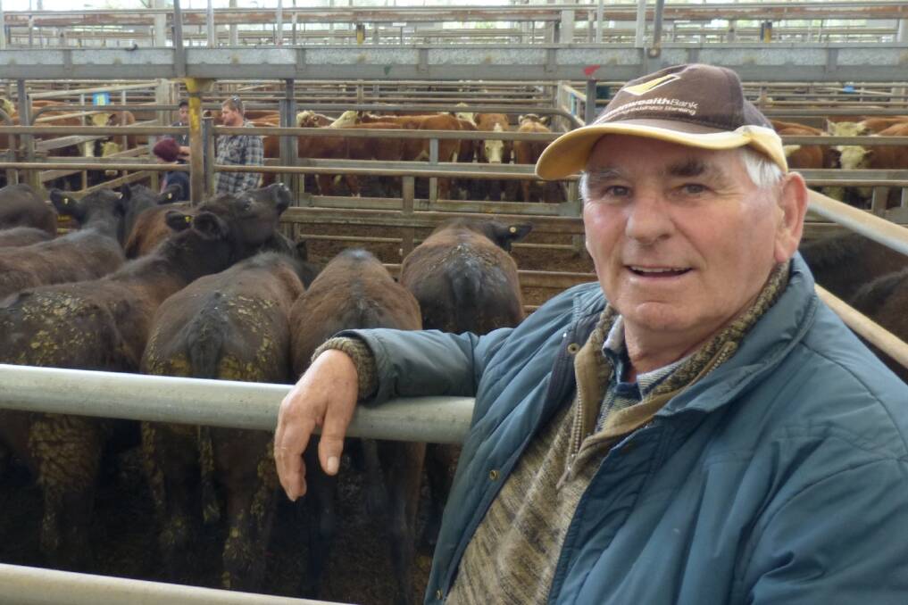 Bernie Dilger, Loch, purchased this pen of Angus steers for $840 from Nave Pastoral Co, Tanjil South, at Leongatha last Thursday.