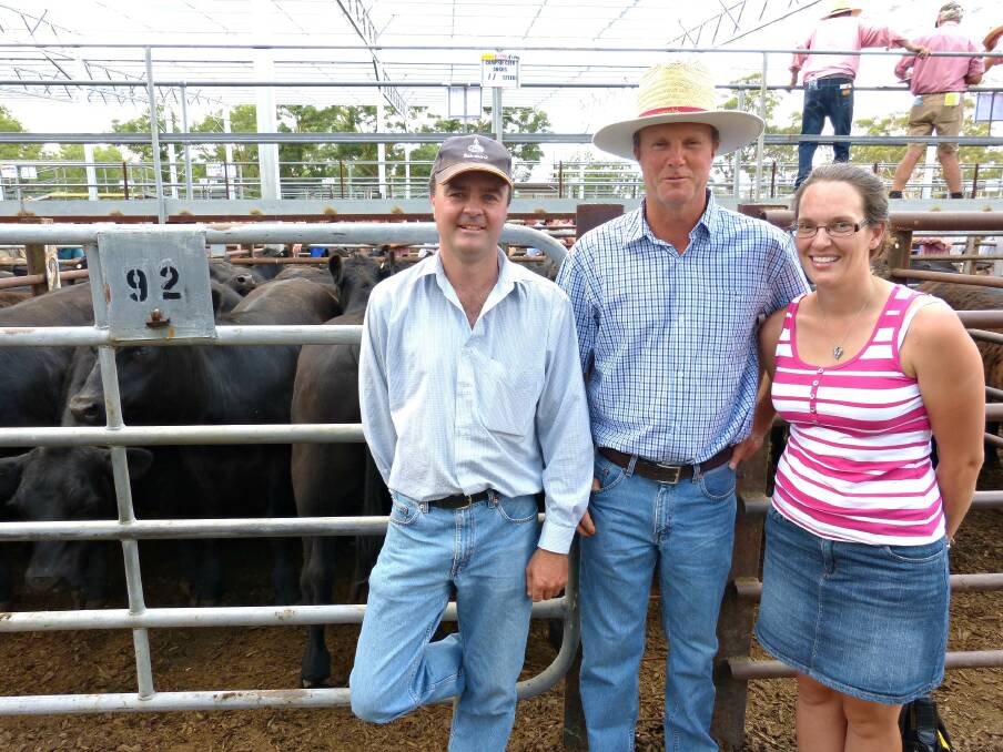 Paul (left), Dean and Andrea McKenzie, Campsie Glen Angus, were happy with the sale of their Angus steers and heifers they sold at the Elders Black Friday sale at Euroa. Dean said they normally sell their weaners at Yea in January, but thought they would try this annual sale at Euroa with some of their cattle. The Campsie Glen Angus steers topped the weaner section of the sale making $820.