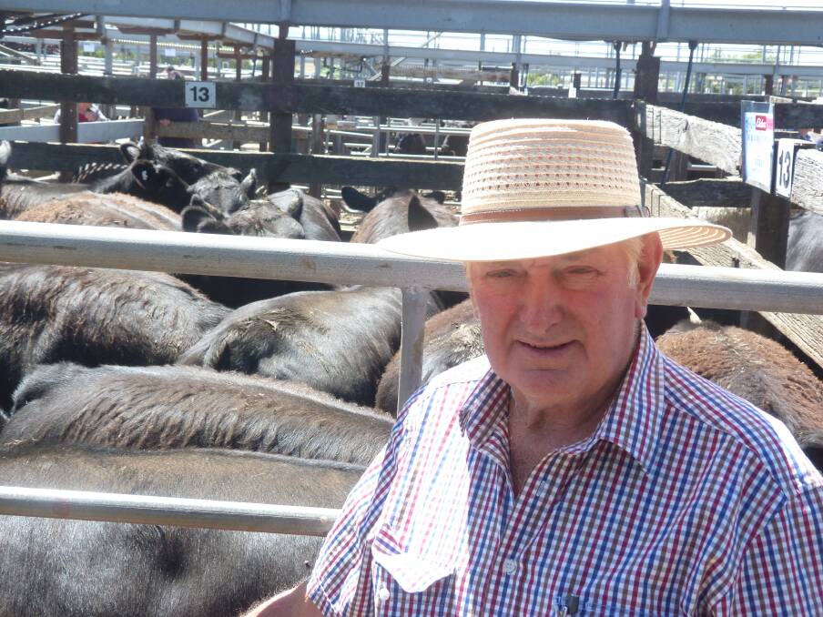Hugh Dettman, Green Hill, would have liked to have kept his Pert Angus-blood weaners for the January sales but with the season deteriorating in the Kyneton district he was happy seeing them sold, especially when the top of the draft, 350 kilograms, made $825 a head.