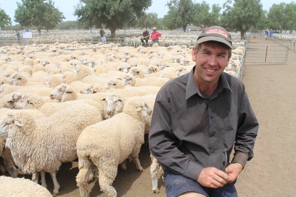 Tim Lockhart, Wedderburn, bought the top-priced Merino ewes for $176 at Wycheproof. He returned home with 393 July/July 2013-drops, which had been depastured to Poll Dorset rams. The draft will help increase flock numbers.