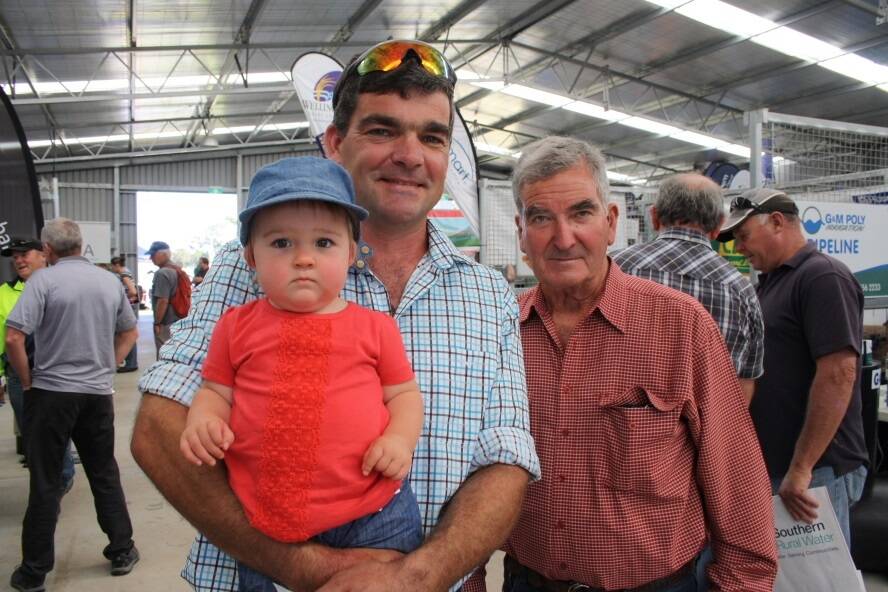 Poppy Cliff from Stratford wasn’t so sure about the irrigation Expo, but father Anthony and grand-dad Barry were certainly enjoying themselves.