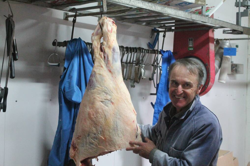 Rex Williams with organic beef, from Kelty Farms, Woodbridge (Tas)