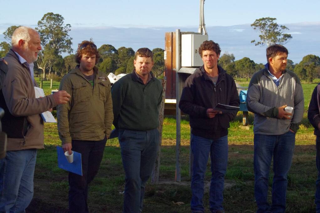 There were a number of young farmers at the grains workshop at Bairnsdale last week. Listening to Peter Botta (left) were Joe Ingram (Lindenow), Ben Morris (Seaspray), Sam Richardson (Orbost) and Trent Anderson (Giffard).