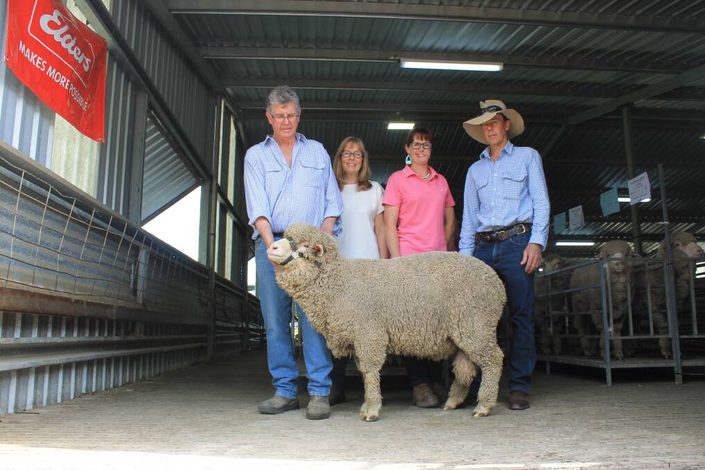 Phil and Georgina Toland, Anna Toland, buyer Sean Young and the top priced ram.