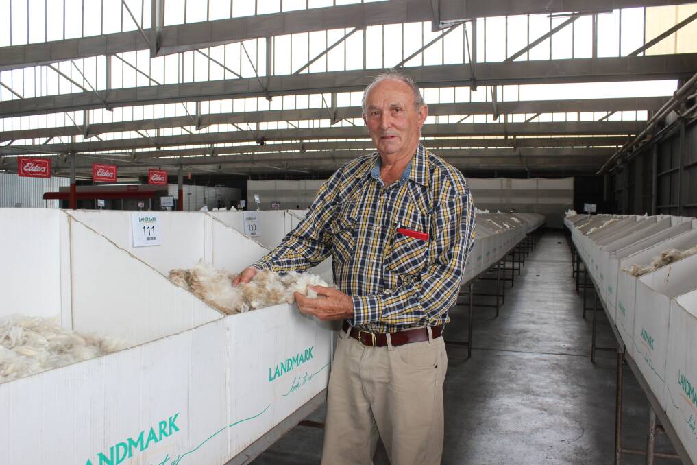 Des Seymour, Miling, shows off his samples after getting the best price he has ever received for his wool at the Western Wool Centre last week.