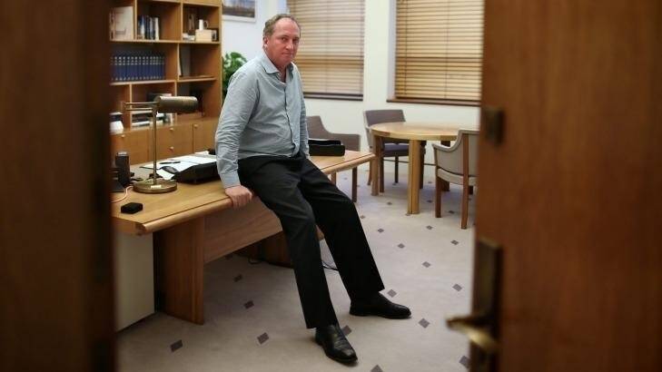 Agriculture Minister Barnaby Joyce inside his Parliament House office. Photo: Alex Ellinghausen