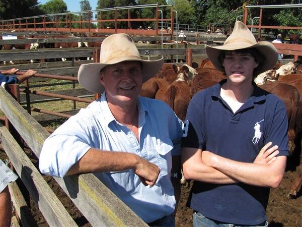 Tim and James Roberts-Thomson, Howquadale Station, Mansfield, were on site at the Rodwells Mansfield weaner sale mid-January to watch the sale of their 237 Poll Hereford steers and 126 heifers. Steers sold to a top rate of $600 to average $533 and heifers sold to $465 and averaged $445.