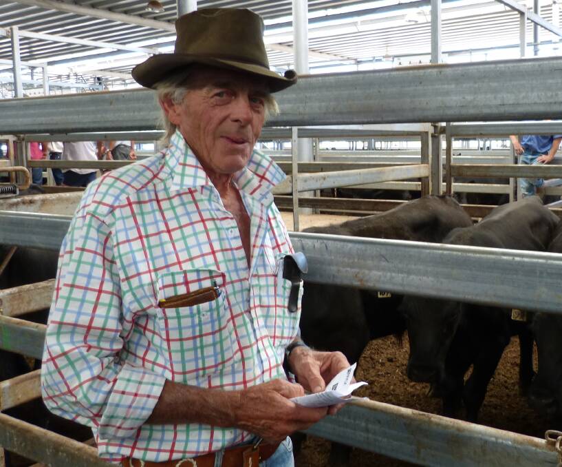 Richard Triggs was one happy camper at Wodonga, Thursday, after selling 32 Angus steers to $1370, and 21 Hereford steers to $1390, in a solid market.