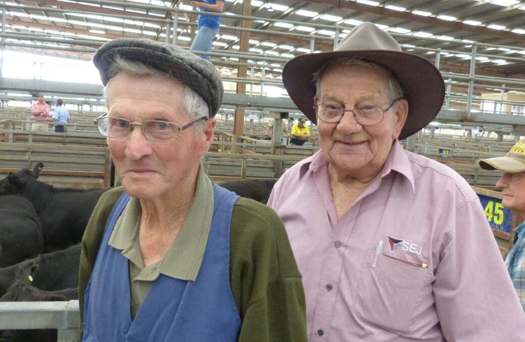 Many Pakenham locals will recognise these two aged pensioners. Bill Loughridge, and Fred Addison were catching up at the recent store cattle sale.