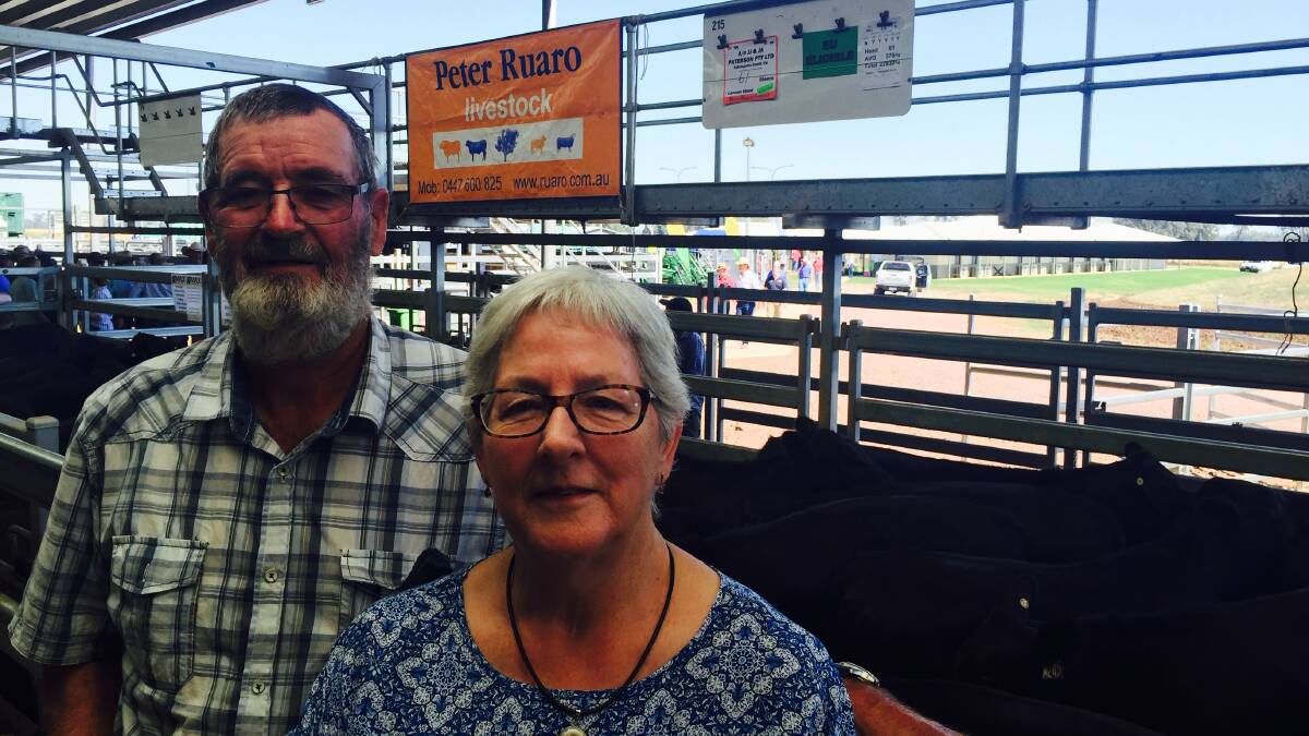John & Judy Paterson, Tallangatta South, were awarded the Rural Finance, best presented pen for their 61 EU accredited Angus steers at Wodonga Friday. Their steers sold for $1430 to top the weaned steer sale.