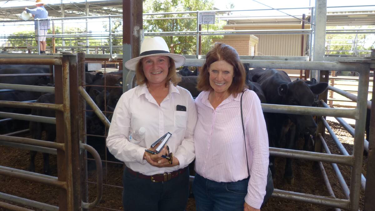 Winding up the estate of the great JR Mathews, saw daughter, Leanne Brackwell (L) catching up with Leonie Ryan, "Karamai", Pyalong, at the Euroa female sale.