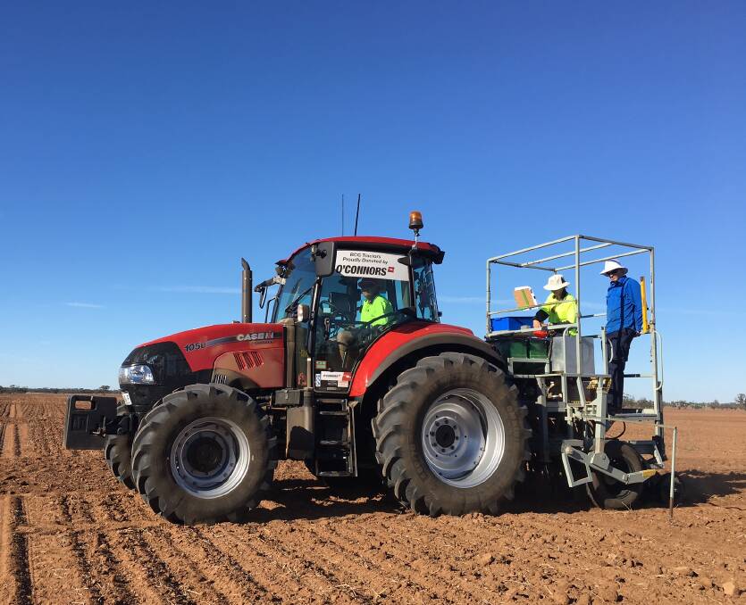 TRIAL: Birchip Cropping Group staff sowing the first trial of the season at Curyo.
 