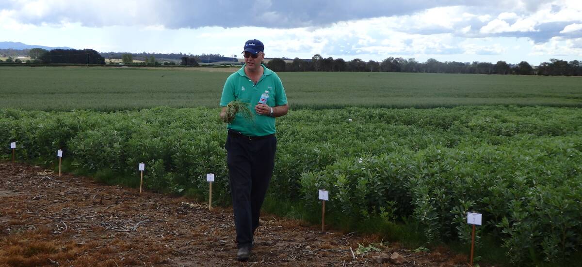 IMPROVE: Alistair Crawford, Adama, at SFS Tasmanian spring field tour, explaining to members how pre-emergent weed control could have been improved.