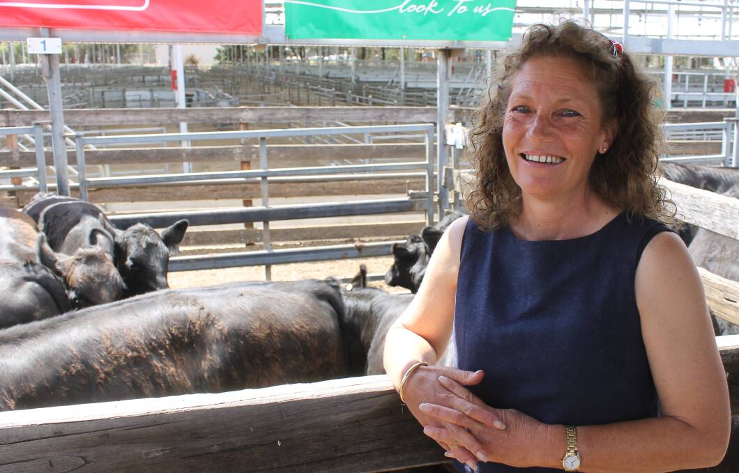 Christine Koch-Jones, Gorae West was chuffed with sale top price of $1600 a head paid for her Angus-Simmental steers. They were born in dust and learnt to paddle, she said.