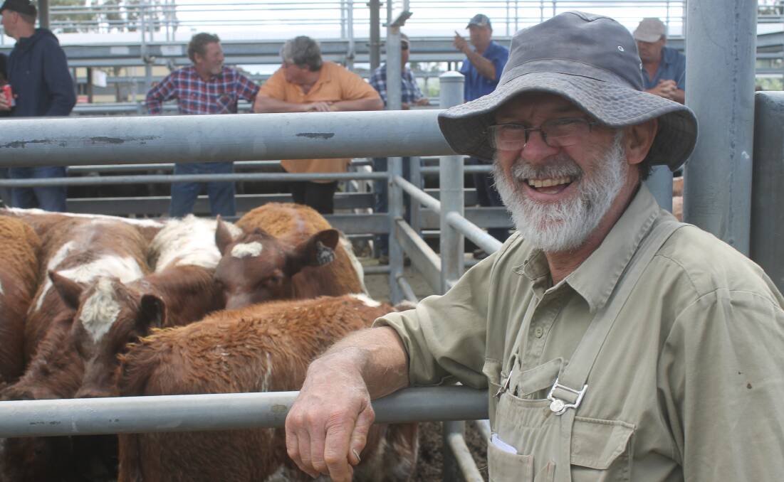 John Edwards sold weaners and heifers from his Hereford-Shorthorn herd as Ballarat's urban spread claims his Delacombe farming property. 