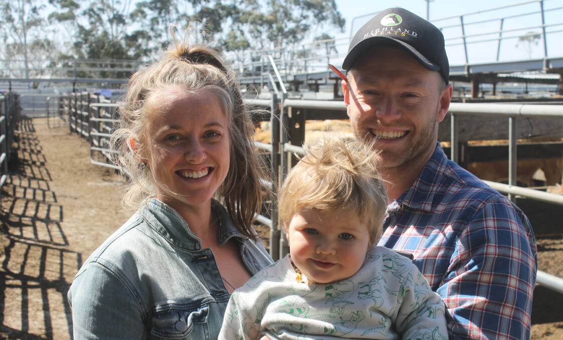 Matt Layfield, Highland Meats, Daylesford, with wife Courtney and son Hunter, said Queensland boxed beef has swamped the wholesale market. 
