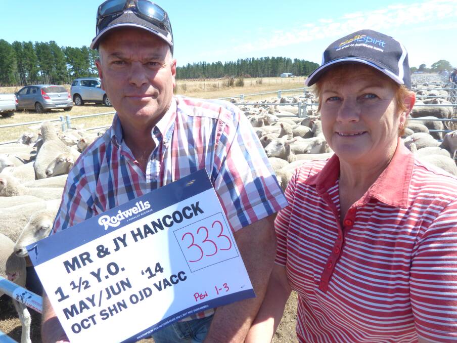 Mark and Janine Hanock, Miga Lake had the honor of offering the opening pen in the new Rodwells Edenhope saleyards, with their pen of 333 sold for a sale-high $229 a head
