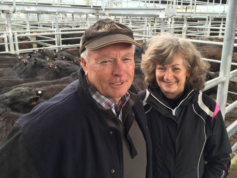 Leon and Annette Cocking travelled from Ampitheatre to sell Angus steers and heifers at Ballarat.