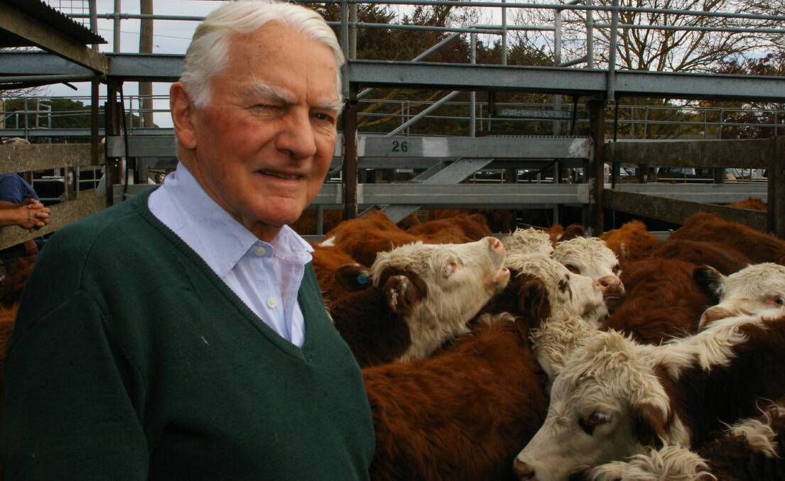 Graham Sellers-Jones "Chandpara" Tylden sold his Hereford steer weaners at Kyneton saleyards: cattle he would normally sell privately off farm to repeat buyers. A lack of grass in the local area he says has curbed a lot of repeat private selling.