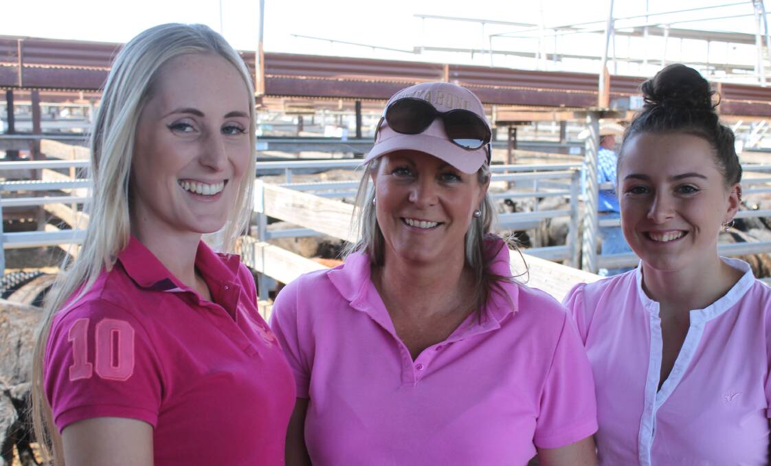 Narelle Rentsch with daughter Lauren and friend Lydia Ewing, sold Pathfinder-blood Angus steers at Hamilton they run with sheep on their Penshurst property.