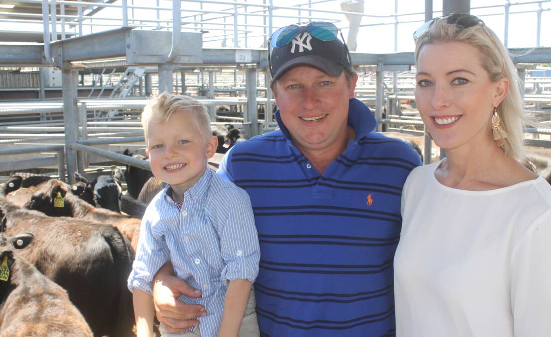 Buying for his horse-trainer father, Pat Hyland, wife Lauren and son Nicholas paid to $2950 a head for rejoined Black baldy cows and May//June-drop calves at foot at the Ballarat December sale 