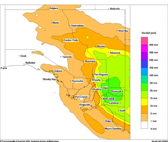 South Australia outlook for Sunday October 23. Image via Bureau of Meteorology. 