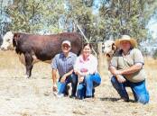 TOP PRICE: Lot 34 with Glendan Park principals Alvio and Alicia Trovatello and purchaser Ben Rumbel, Supple Herefords, Guyra, NSW. 