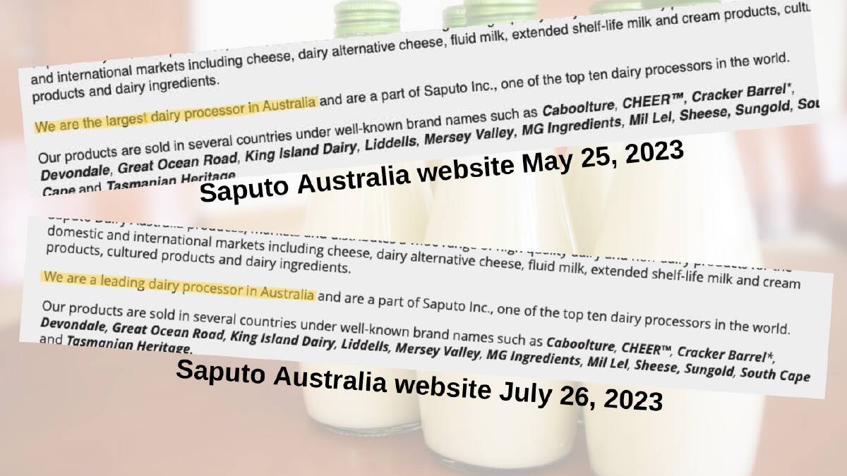 The change in wording on the Saputo website.