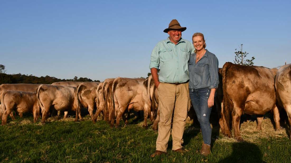 Lachlan and Louise Howland with their Square Meater cattle on the Mount Cotton property.