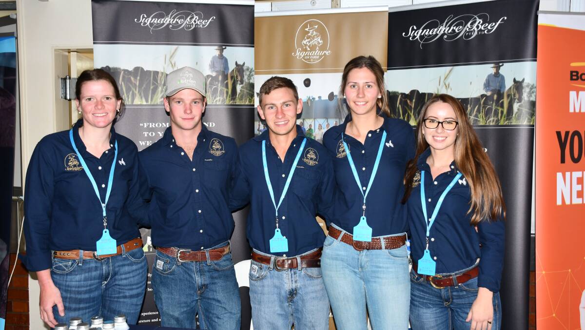 The Signature Onfarm team at the Young Beef Producers Forum - Claire Wright, David Angus, Arthur Marais, Maddy Wightman and Zanny Ross. Picture: Clare Adcock
