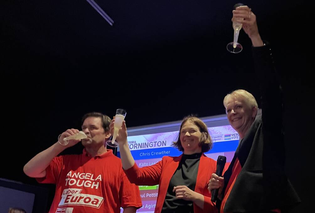 Lisa Chesters and Maree Edwards raise a victory glass.