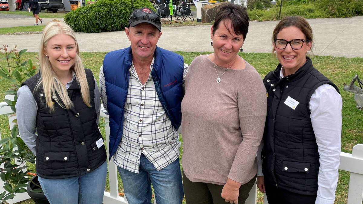 From left: CBA Gippsland agribusiness manager Victoria Green, Mark and Narelle McDonald, Dujoc, Valencia Creek and CBA regional executive manager Central East Gippsland Kate Wallis. The McDonalds were at Farm World talking about the advantages of beef on dairy. Picture by Philippe Perez