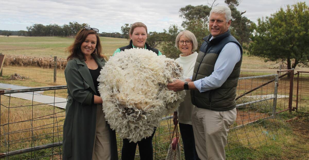 Kate Levy, Australian Bone Marrow Donor Registry, Australian Fleece Competition convener Candice Cordy, Australian Sheep & Wool Show chief executive Margot Falconer and Tim Steere, Australian Wool Testing Authority. Picture by Philippe Perez