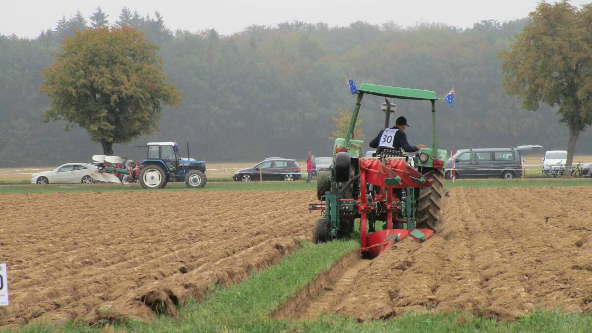 Brett Loughridge demonstrating reversable ploughing. Mr Loughridge is in Latvia representing Australia at the National Ploughing Championships held in October. Picture supplied.
