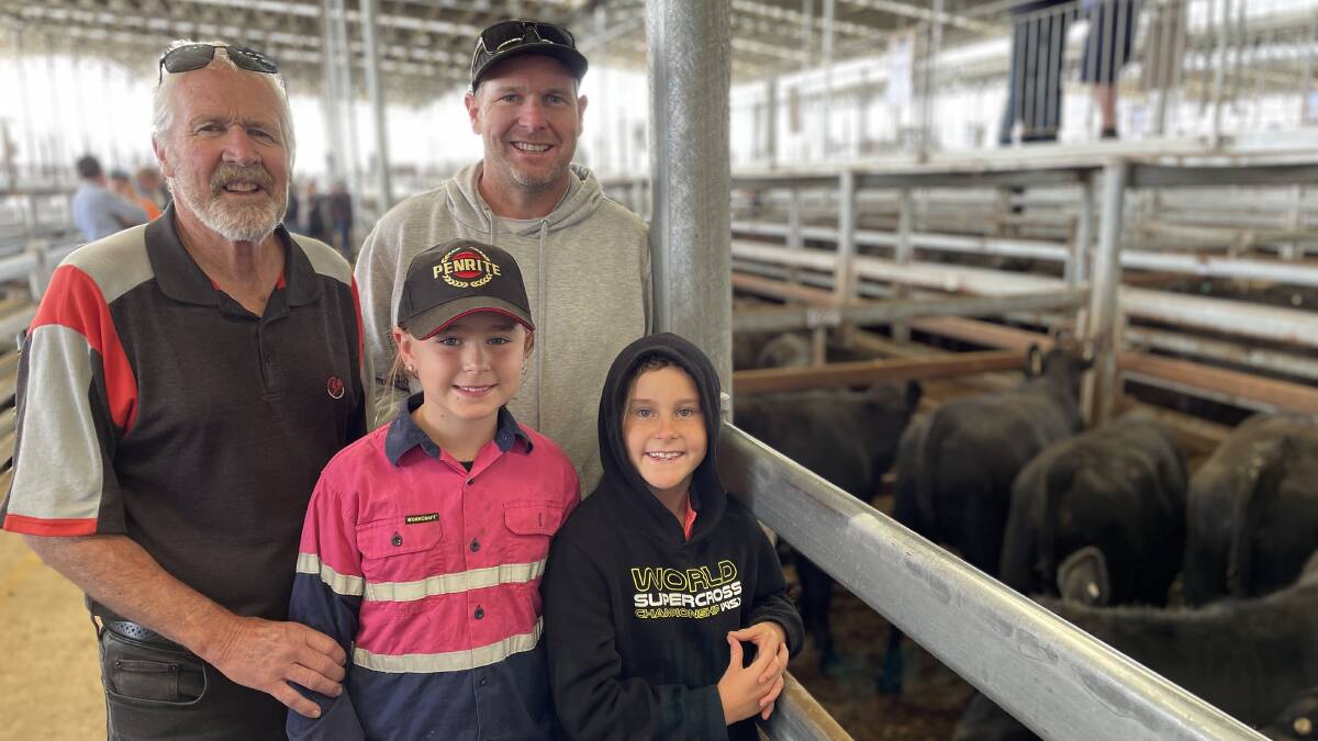 Geoff, Ashley, Nova and Elvie Pilkington, Wandoon, sold 10 Angus steers, 400kg, for 448c/kg or $1792 a head and another nine Angus heifers, 326kg, for 460c/kg or $1503. Picture by Philippe Perez.