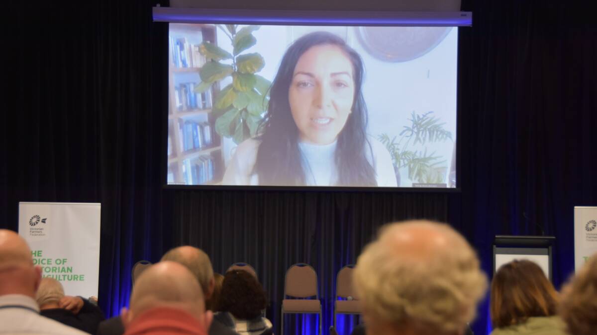 ELECTION STRATEGY LAUNCH: VFF president Emma Germano remotely addresses the VFF's Grains and Livestock Conference held in Ballarat.
